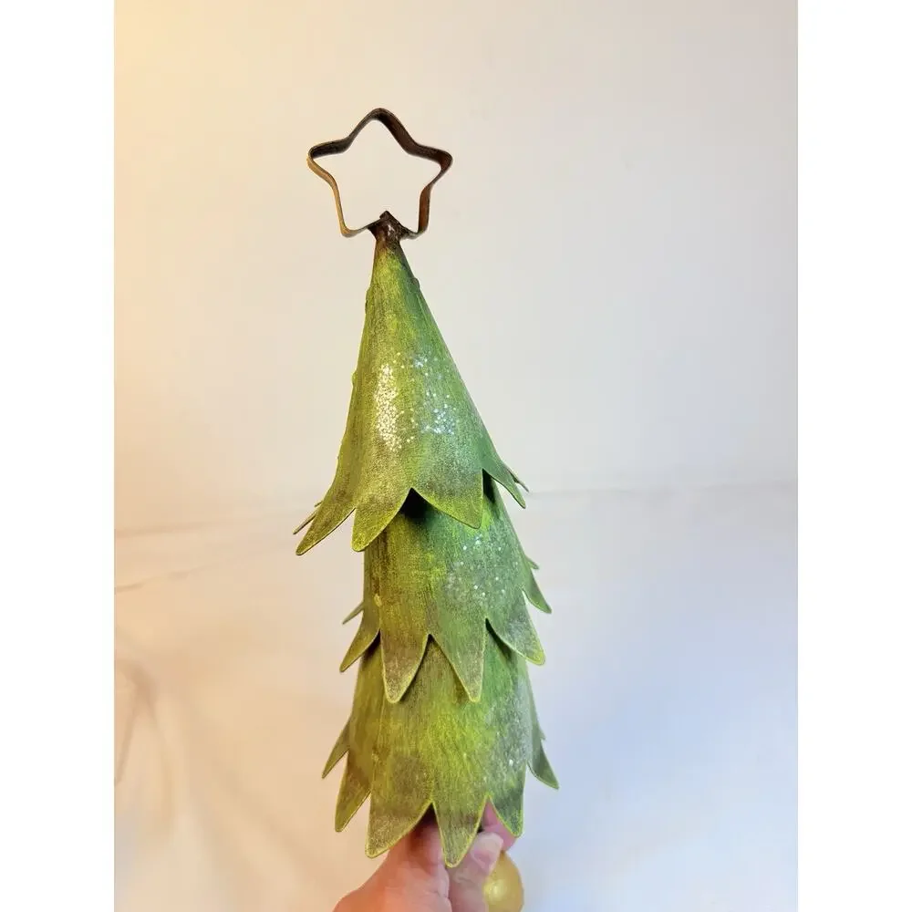 15” Rustic Primitive Metal Christmas Tree Jungle Bell Farmhouse Country Holiday